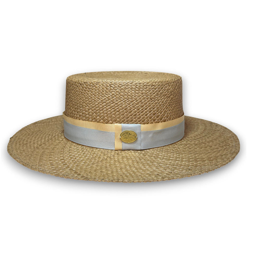 SOMBRERO CORDOBES MIEL CINTA BICOLOR GRIS Y BEIGE – ELEGANCIA ARTESANAL - Image 2