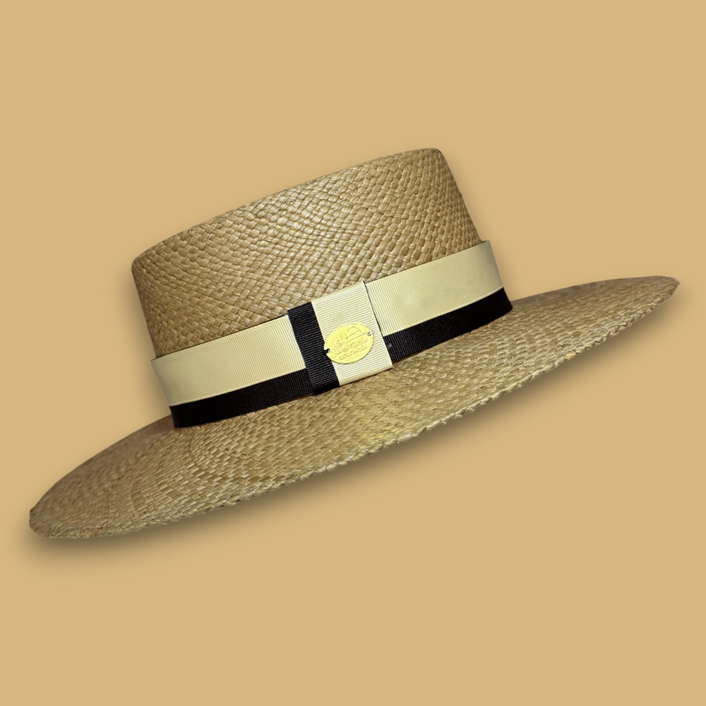 SOMBRERO CORDOBES MIEL CINTA BICOLOR CAFÉ Y BEIGE – ELEGANCIA ARTESANAL